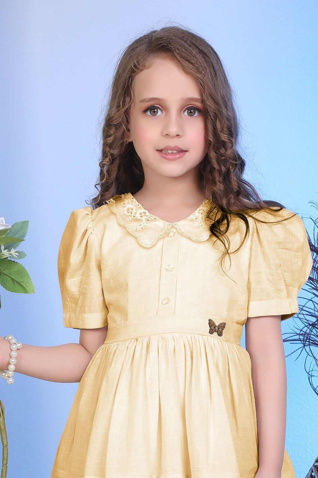 Light Yellow Short Frock For Girls