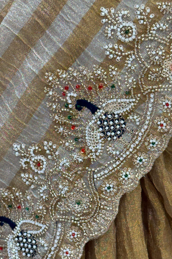 Gold Beads, Sequins, Zari and Thread work Saree