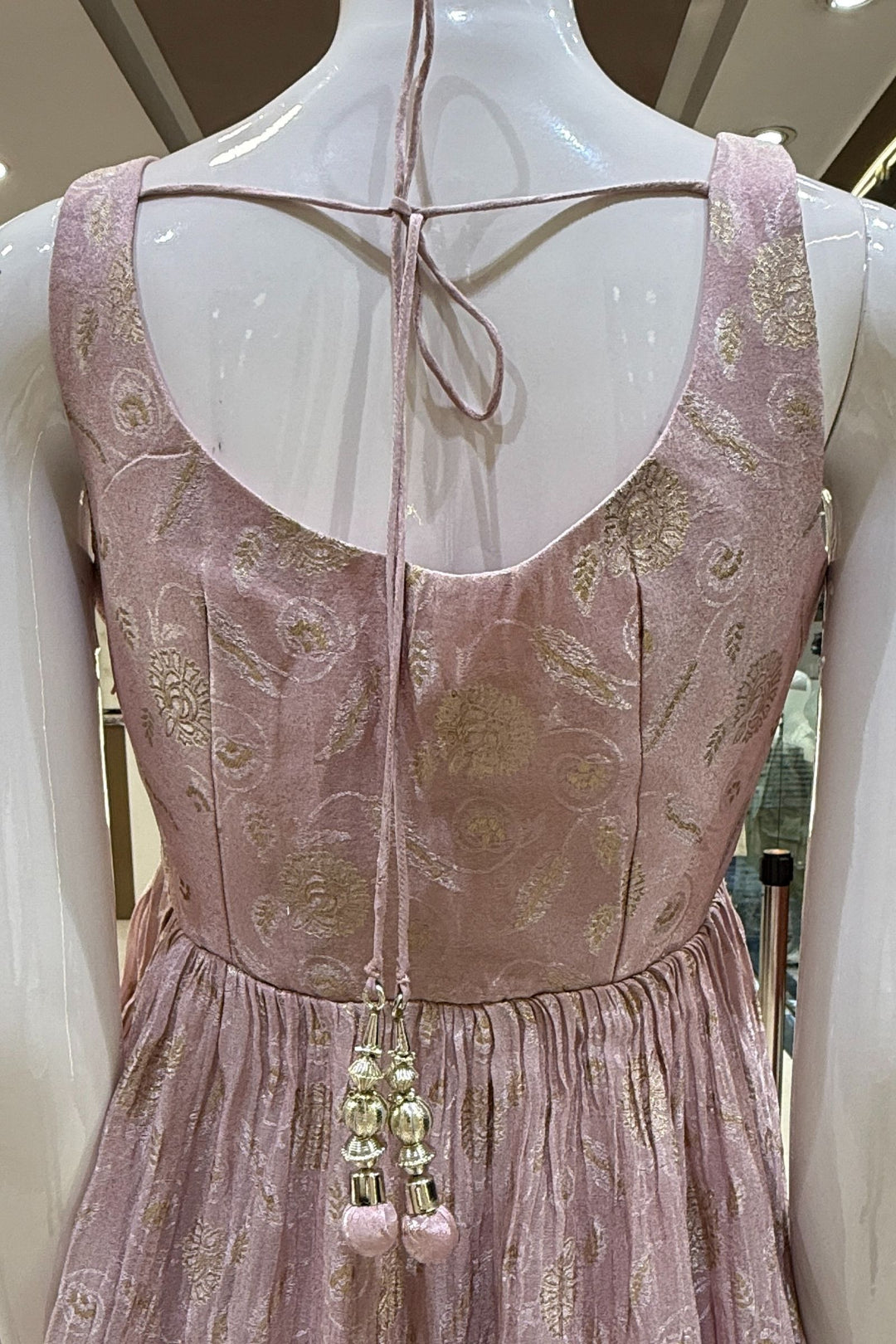 Baby Pink Banaras, Beads, Zardozi, Stone and Mirror work Peplum Top with Palazzo Suit Set
