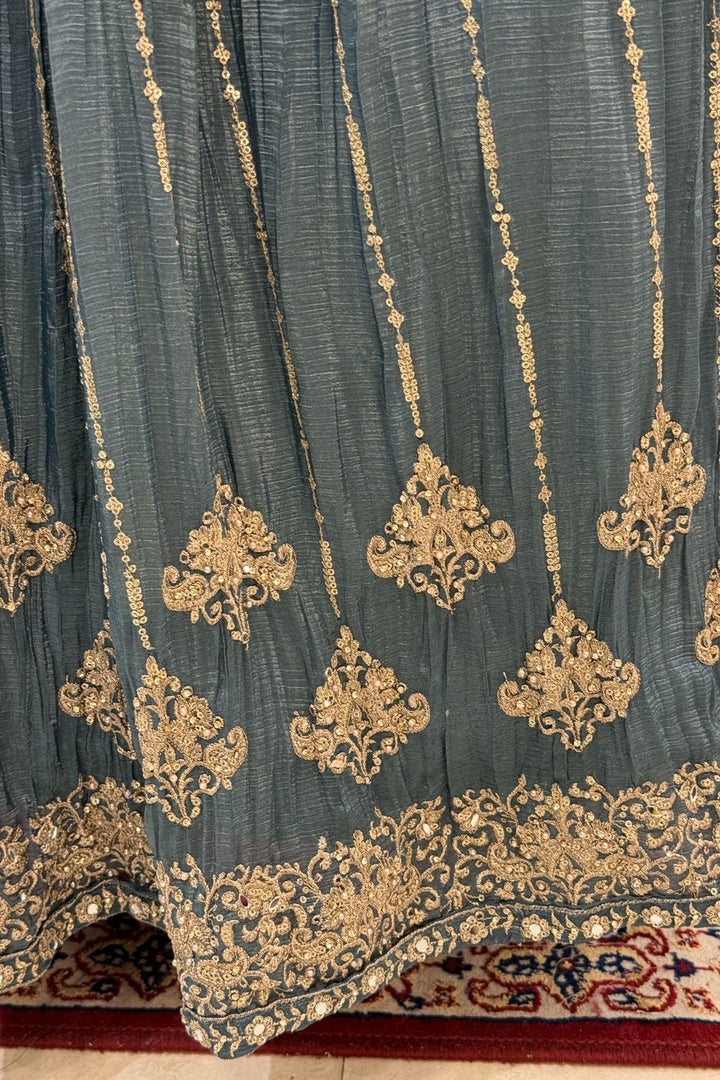 Grey Beads, Stone, Zari and Sequins work Crop Top Lehenga