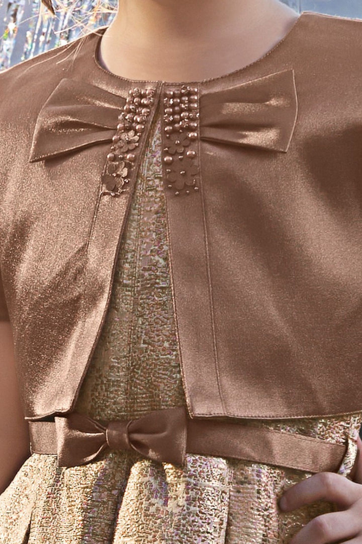 Brown Jacket Styled Short Frock For Girls