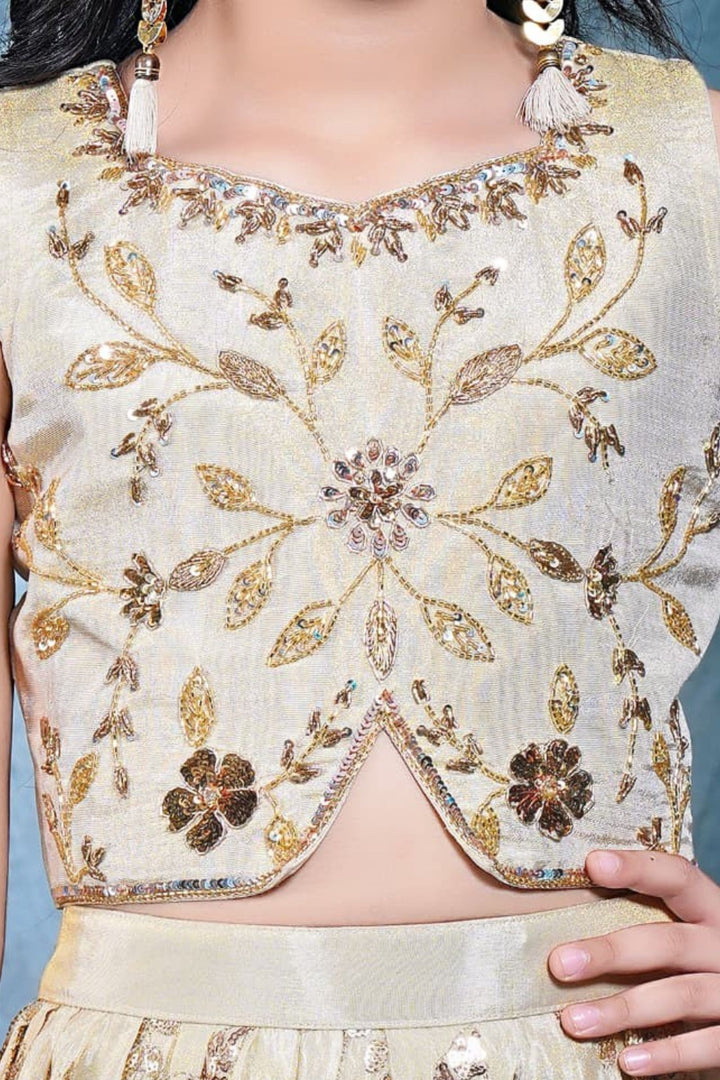Beige Beads, Sequins and Stone work Lehenga Choli for Girls