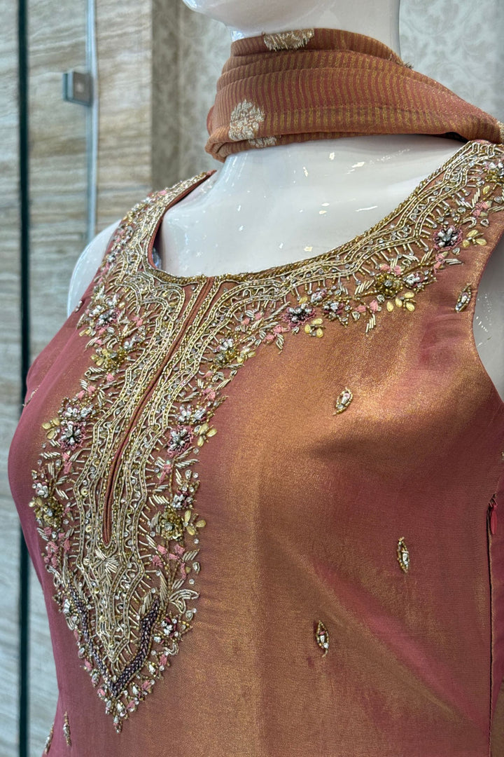 Orange Palazzo Salwar Suit with Zardozi, Mirror and Beads Detailing