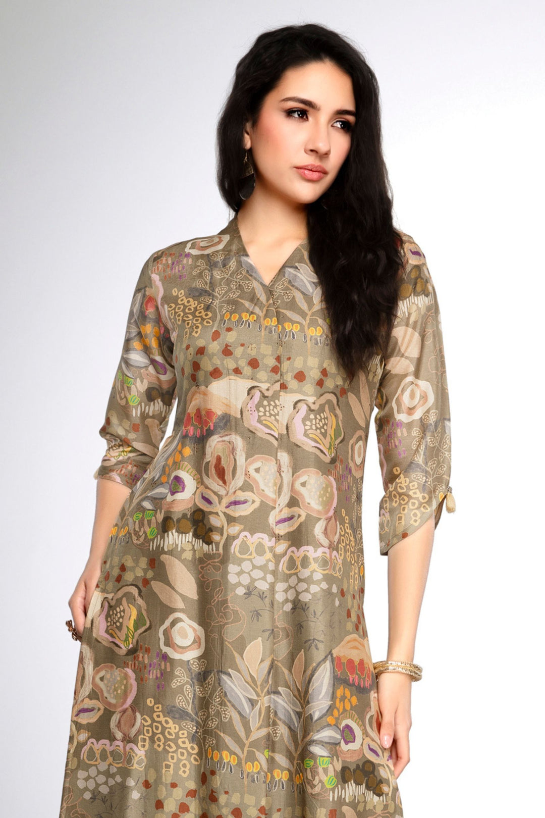 Pastel Green with Multicolor Digital Print and Stone work Calf Length Kurti