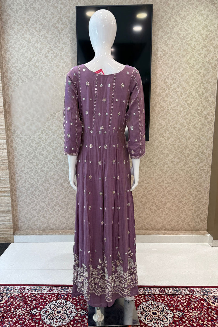 Lilac Beads, Sequins and Thread work Long Top with Straight Pant