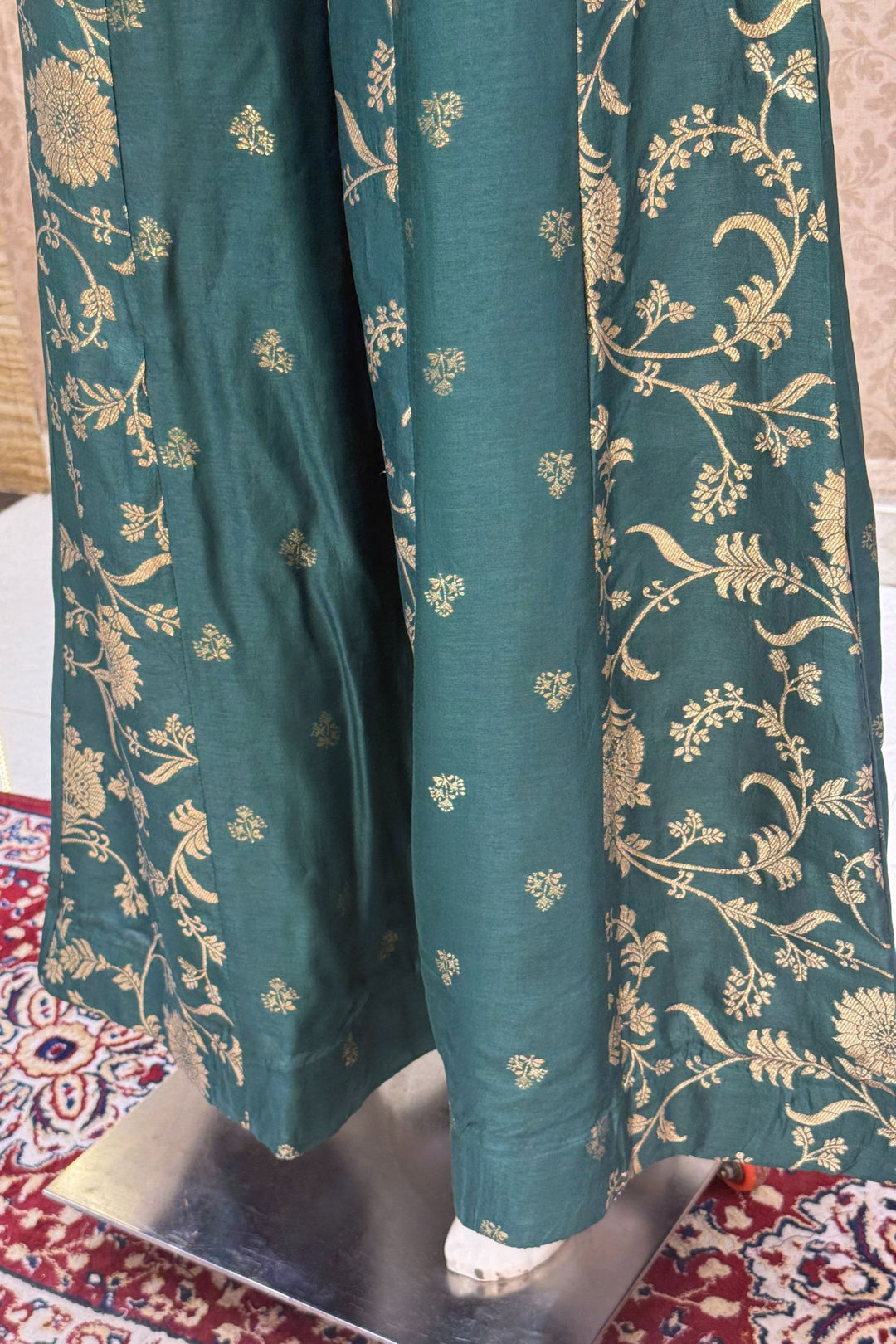 Green Zardozi, Mirror, Beads, Sequins, Thread, Zari and Stone work Palazzo Suit Set