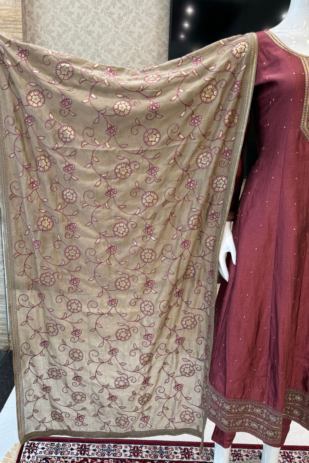 Onion Embroidery and Sequins work A-line Cut Salwar Suit