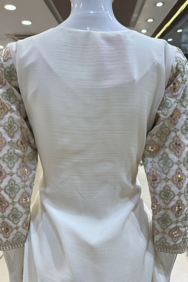 Cream Multicolor Thread, Zari, Sequins, Mirror, Stone and Zardozi work Sharara Salwar Suit