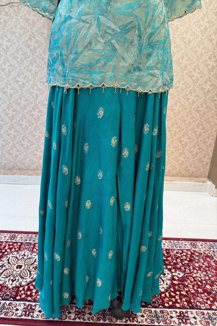 Rama Blue Zardozi, Beads, Sequins, Pearl, Stone and Banaras work Palazzo Salwar Suit
