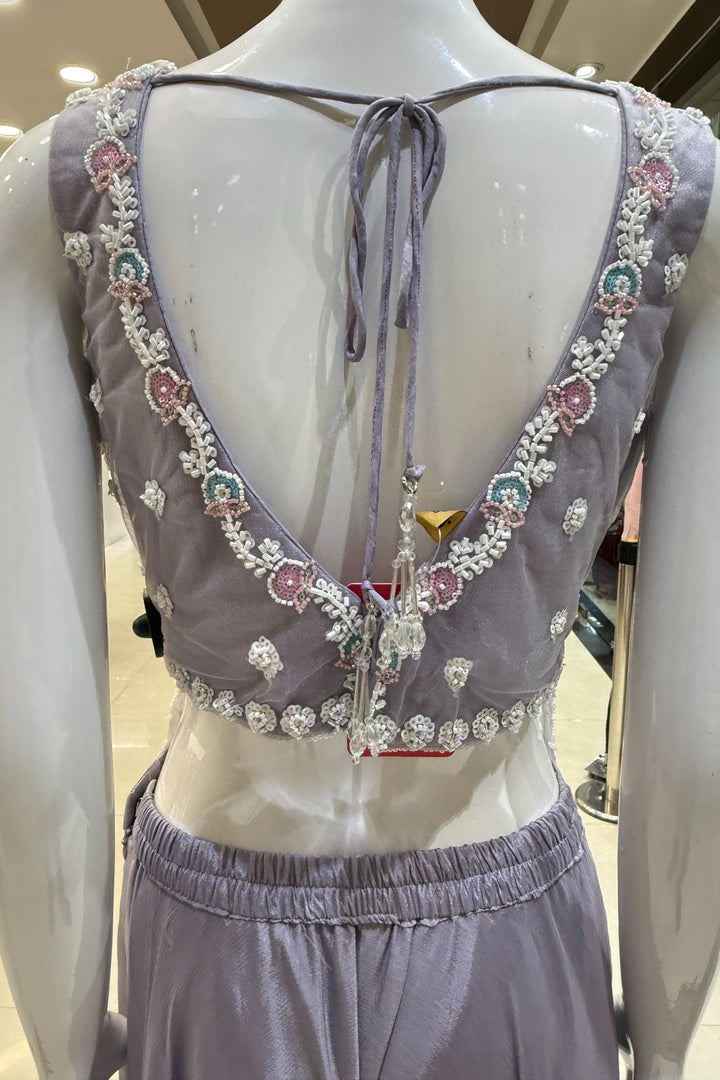 Lilac Beads and Sequins work Palazzo Suit Set