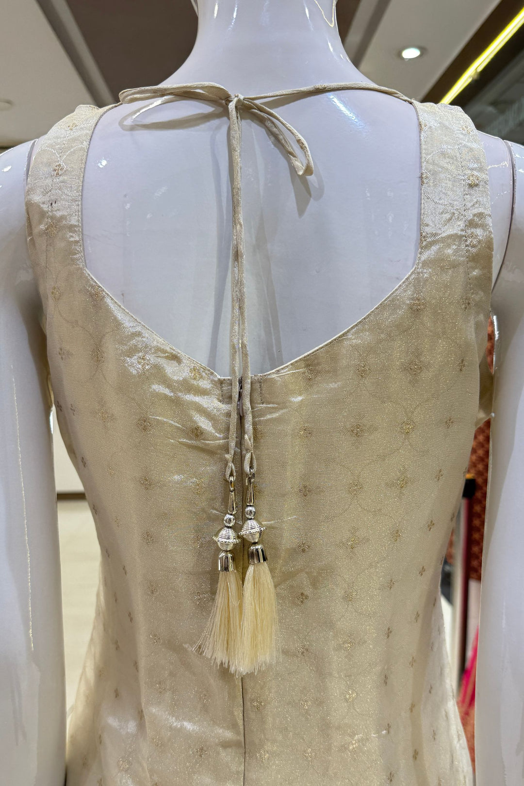 Cream Stone, Zardozi, Beads and Banaras work Straight Cut Salwar Suit