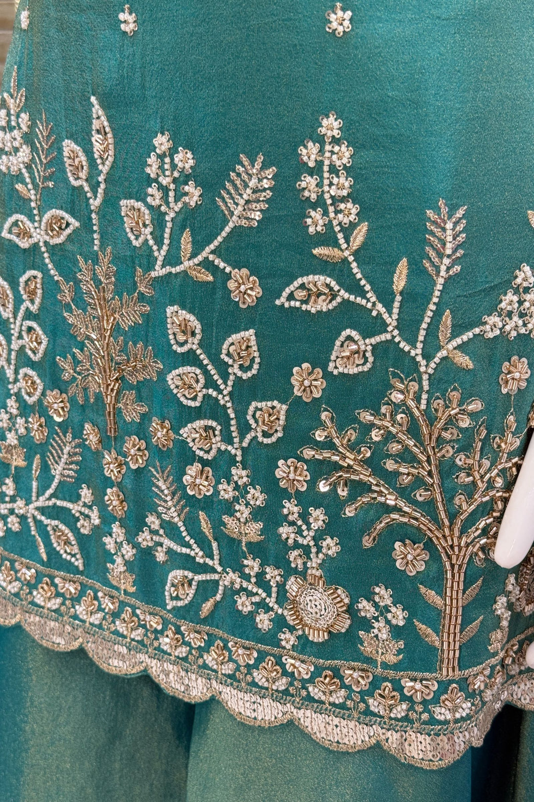 Rama Green Beads, Sequins and Zari work Palazzo Salwar Suit