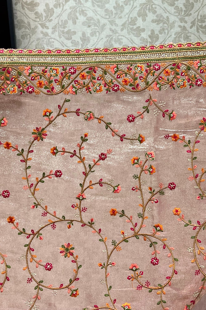 Onion Multicolor Embroidery, Sequins and Stone work Saree