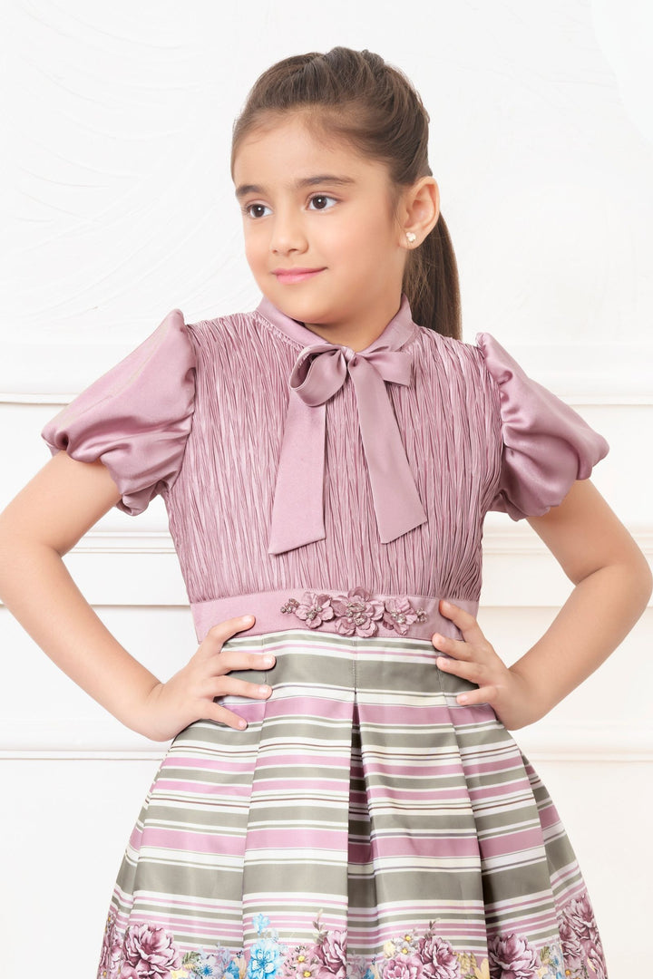 Onion Pink Floral Print Short Frock For Girls