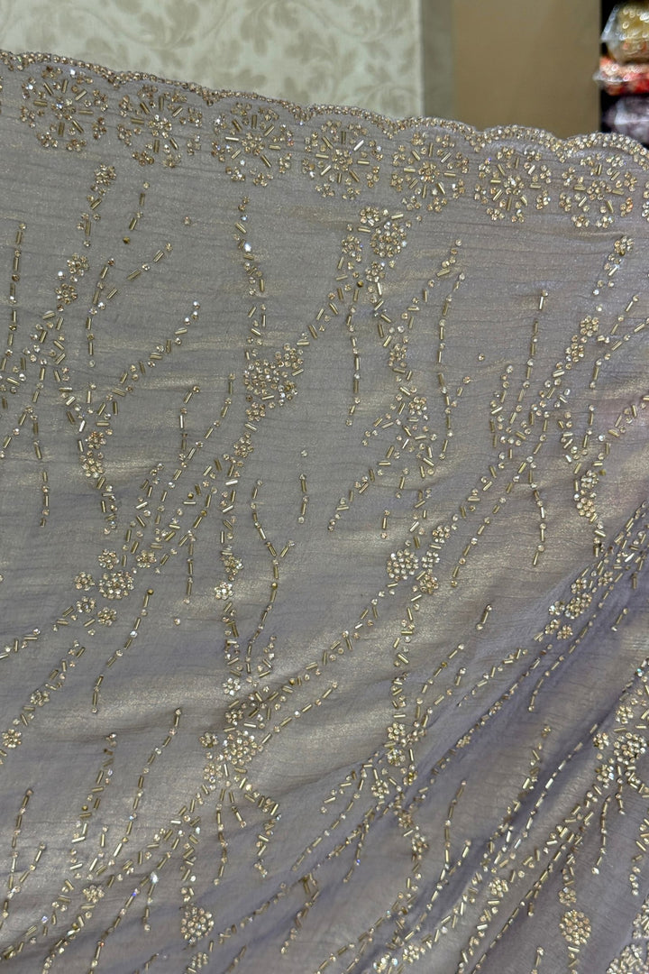 Grey Saree Featuring Stone and Beads work