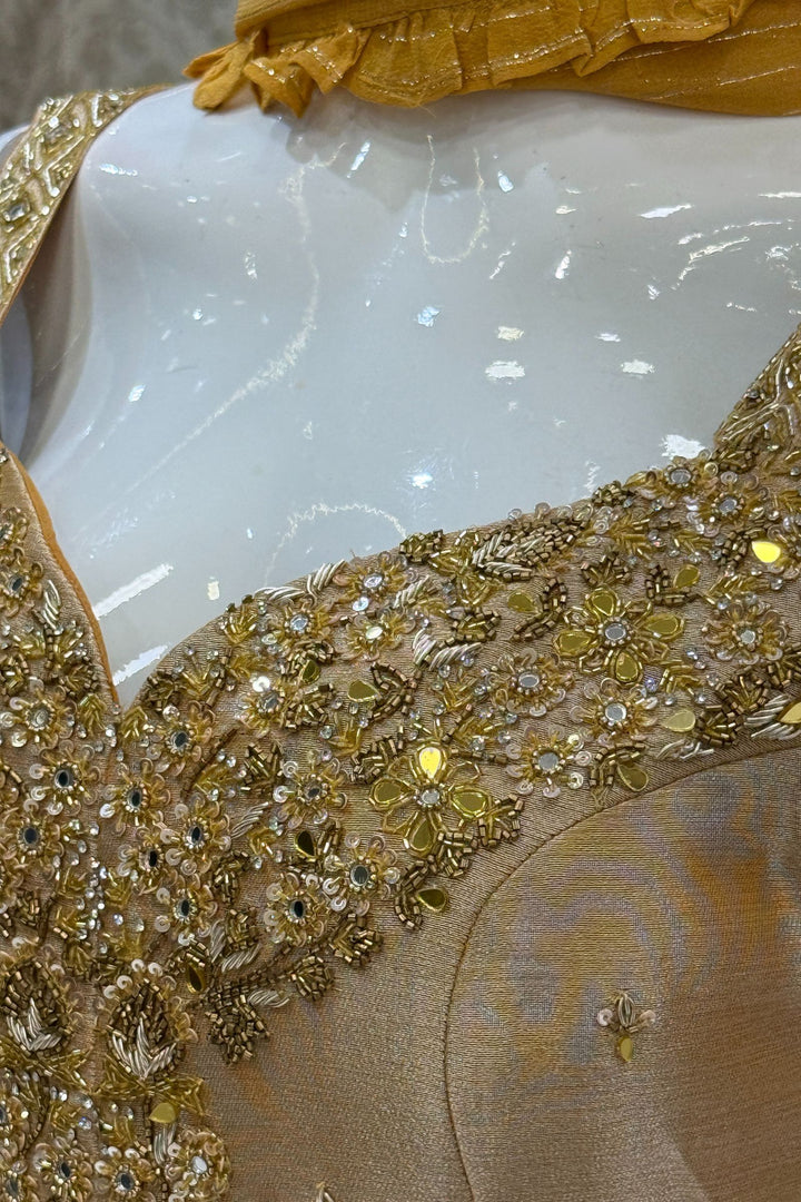 Mustard Beads, Zardozi, Stone and Mirror work Palazzo Salwar Suit