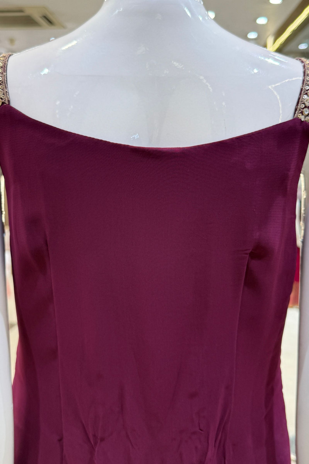 Wine Sequins, Zari, Stone, Mirror and Thread work Sharara Salwar Suit