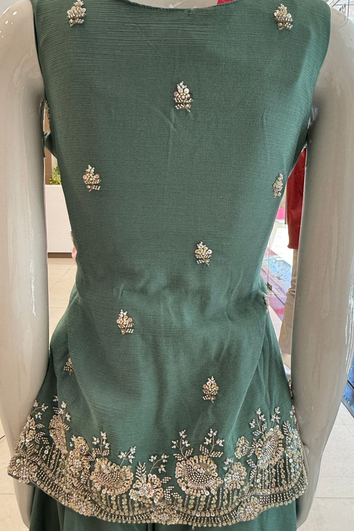 Sea Green Beads, Zari and Sequins work Palazzo Salwar Suit