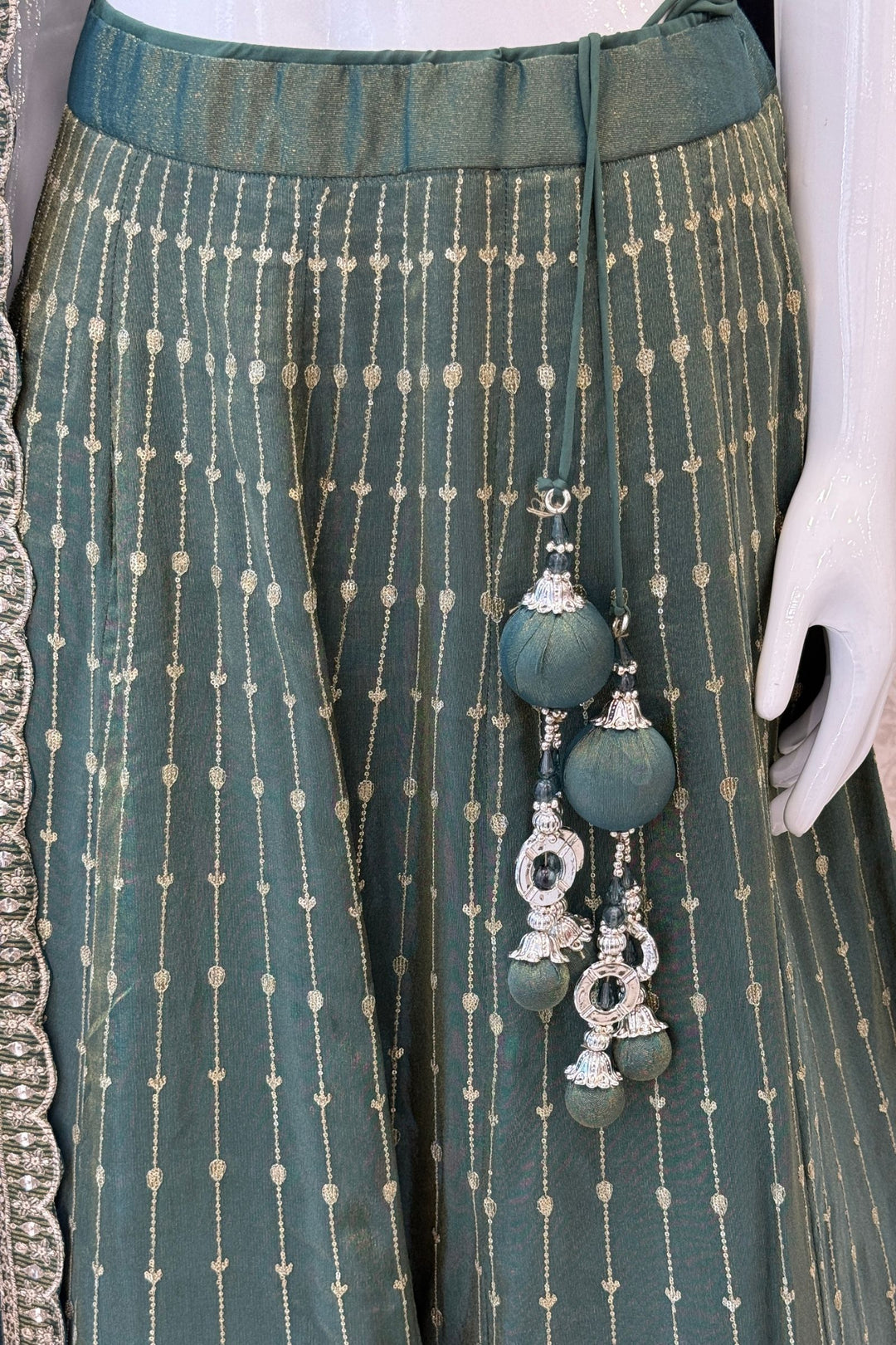 Bottle Green Zari, Zardozi, Stone, Beads and Sequins work Lehenga