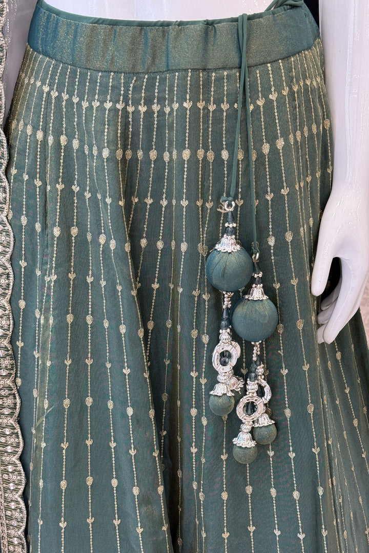 Bottle Green Zari, Zardozi, Stone, Beads and Sequins work Lehenga