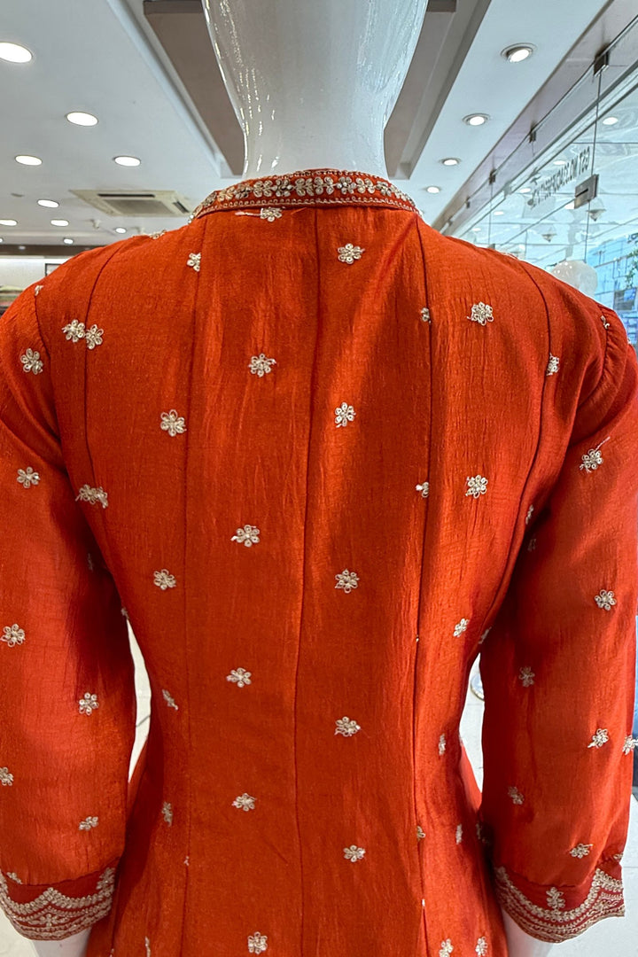 Orange Zari, Zardozi, Sequins and Stone work A-line Cut Salwar Suit