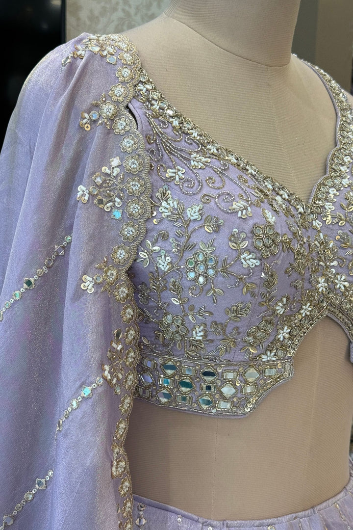 Pastel Lavender Sequins, Zardozi, Beads and Mirror Work Designer Lehenga