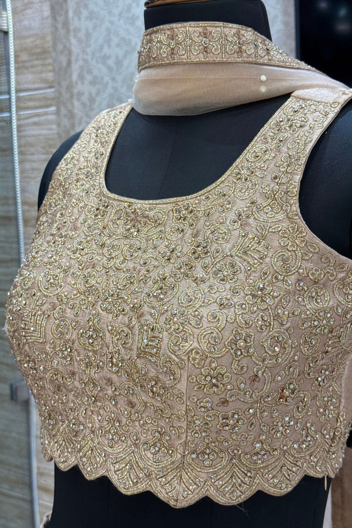Gold Stone, Beads and Zari work Lehenga Set