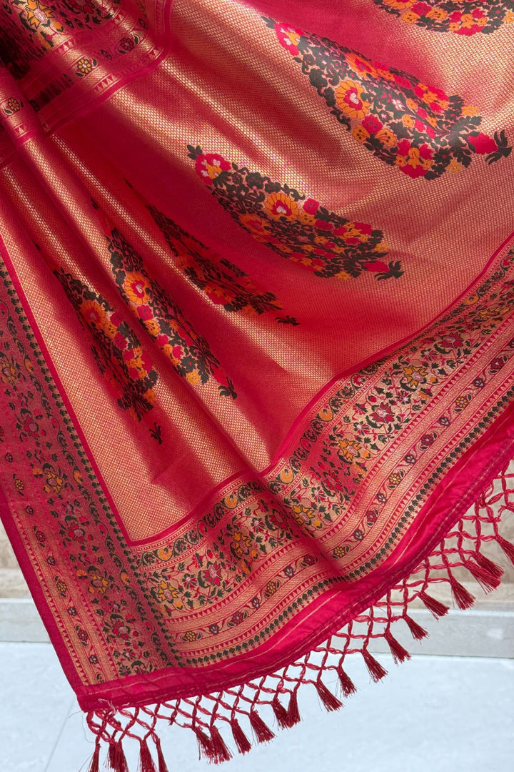 Peacock Blue with Rani Pink Banaras work Saree