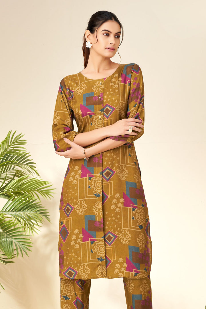 Olive Green with Multicolor Digital Print Straight Cut Salwar Suit