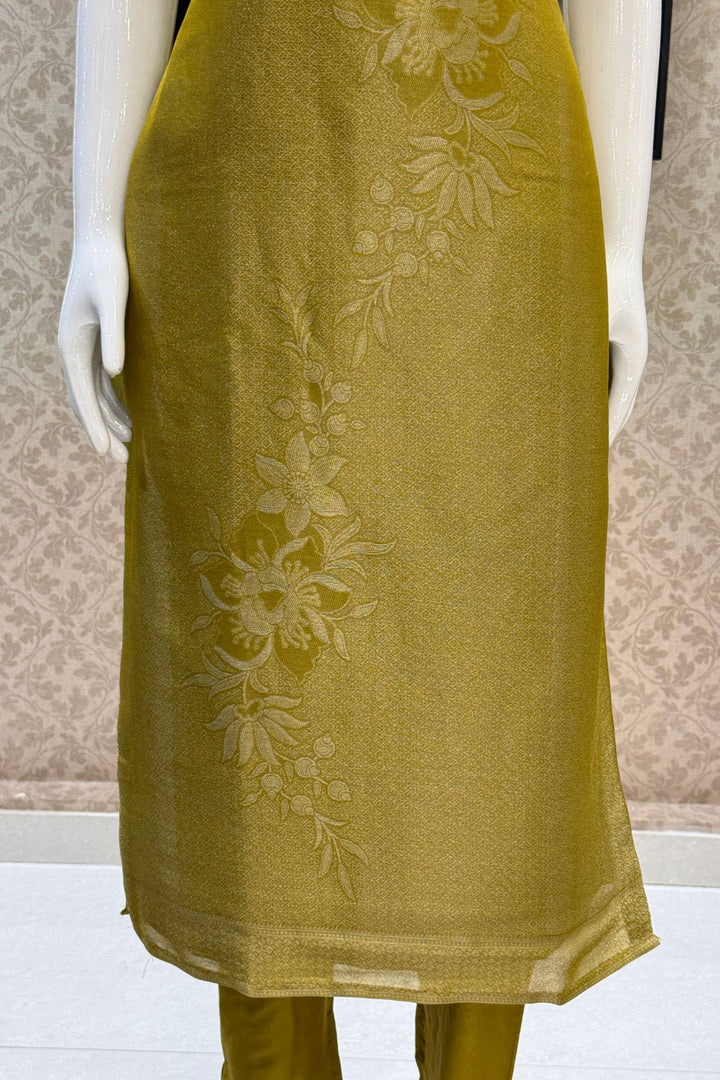 Liril Green Brocade, Zardozi, Beads, Thread, Stone and Zari work Straight Cut Salwar Suit