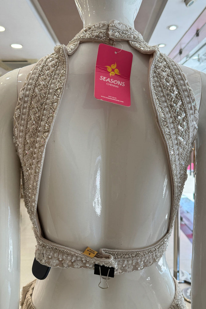 Beige Beads, Sequins and Thread work Halter Neck Palazzo Set