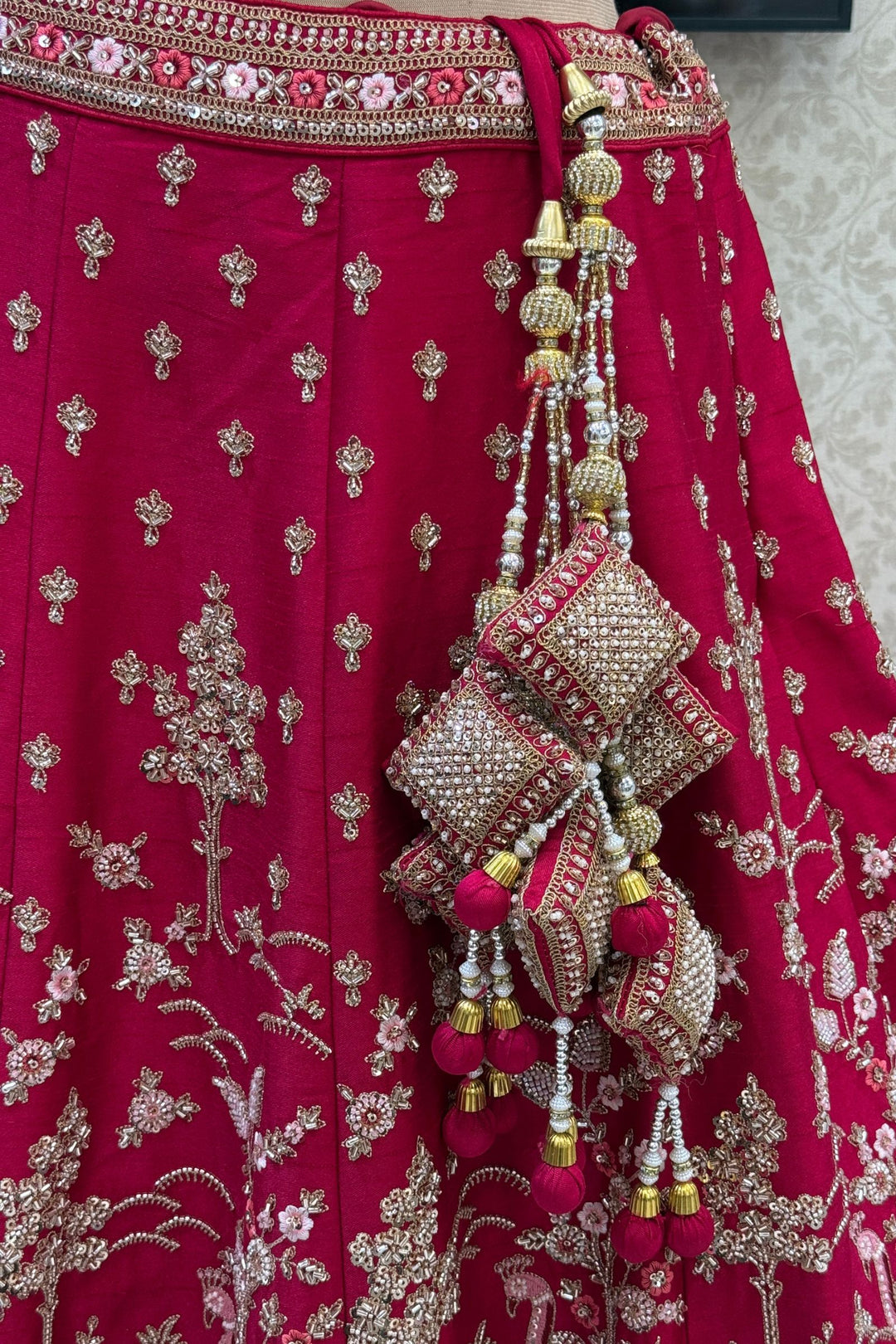 Designer Wedding Lehenga in Rani Pink with Beads, Zari and Sequins Work