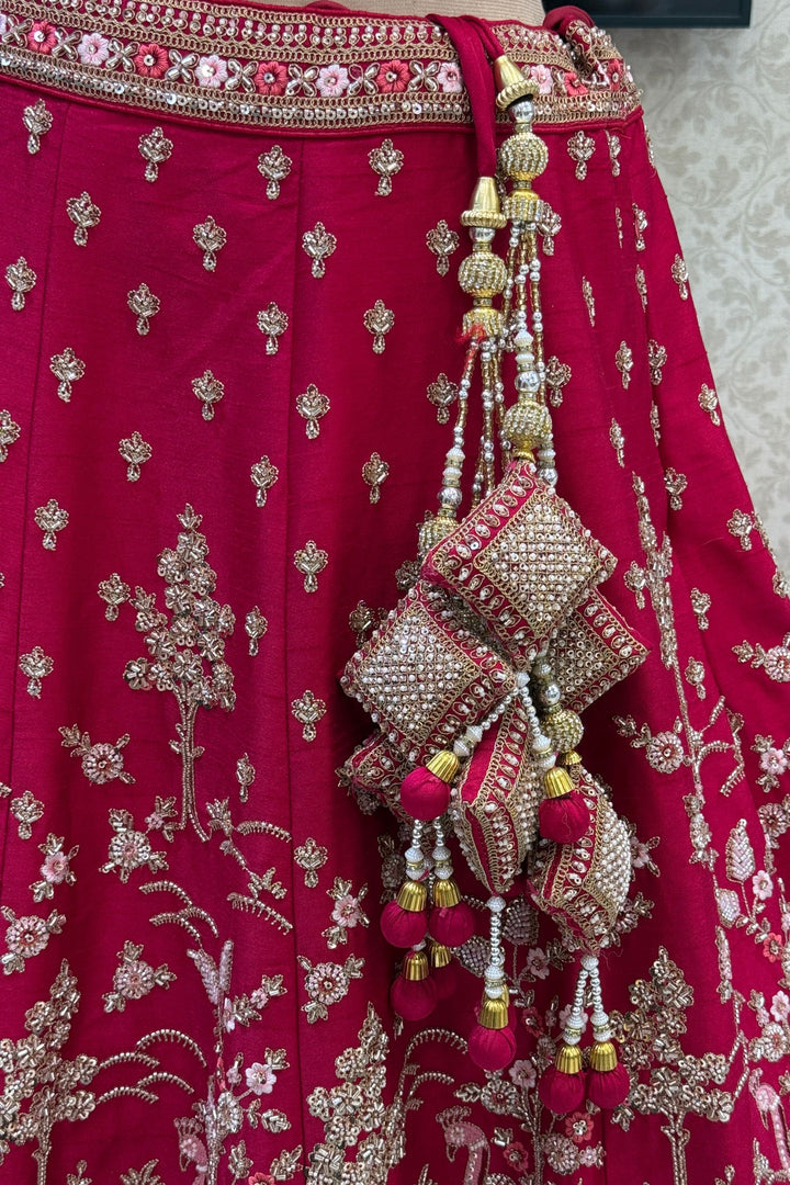 Designer Wedding Lehenga in Rani Pink with Beads, Zari and Sequins Work