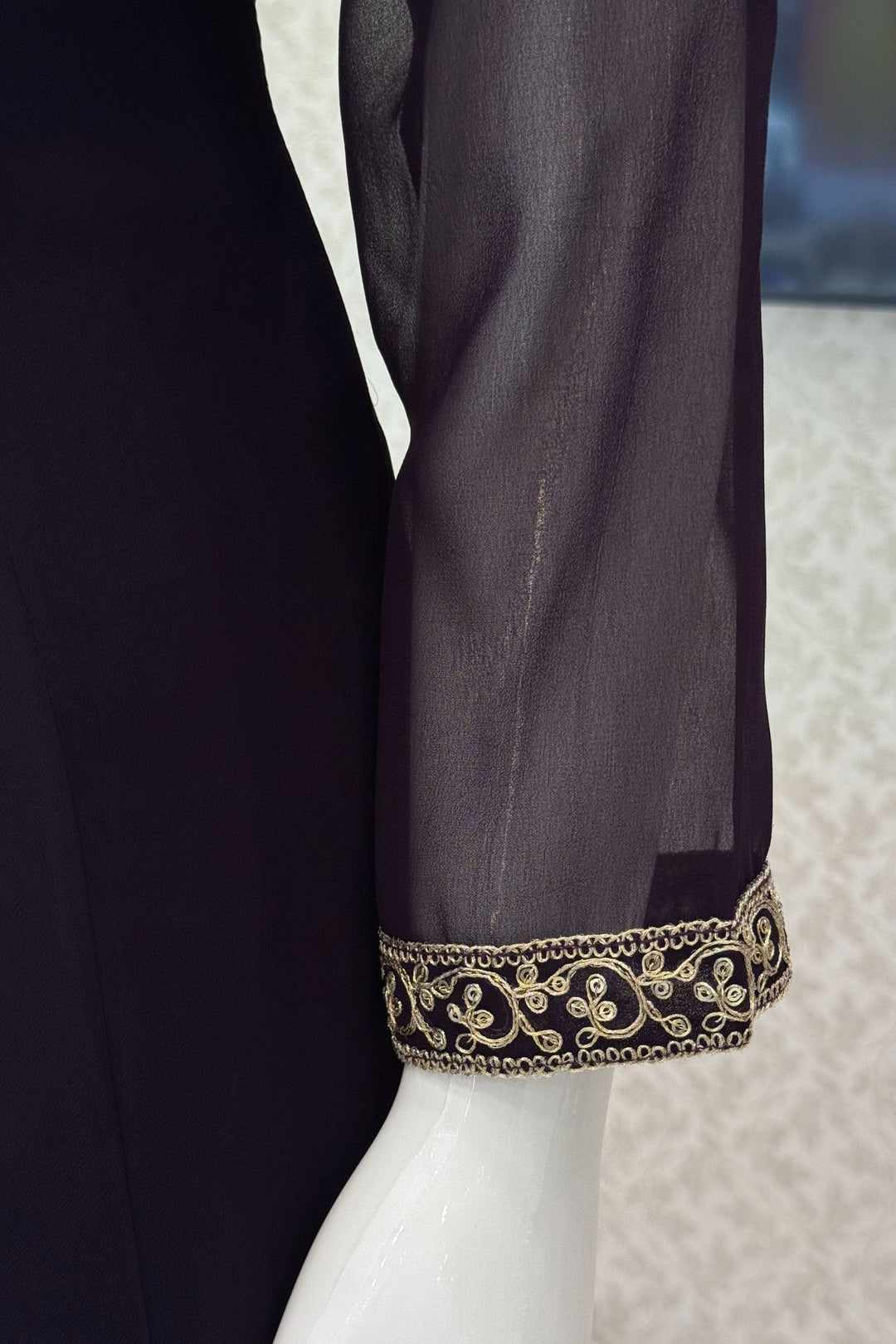 Dark Wine Stone, Sequins, Zardozi and Beads work Aline Cut Salwar Suit