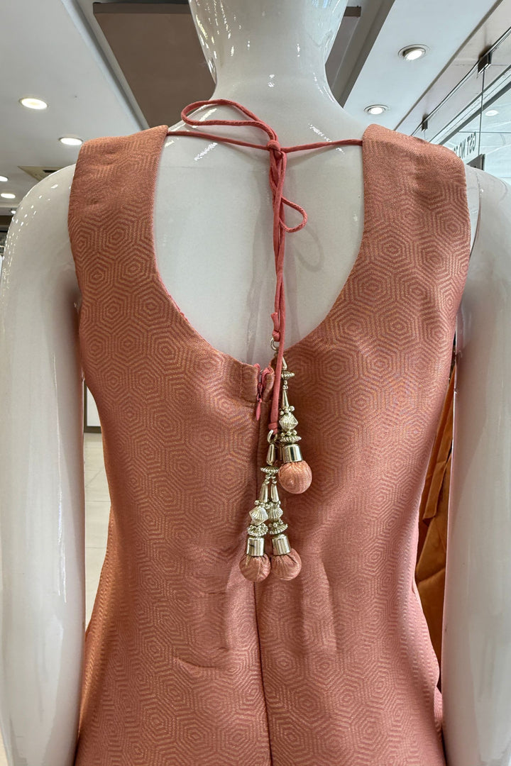 Peach Zardozi, Sequins, Stone, Zari, Banaras and Beads work Straight Cut Salwar Suit