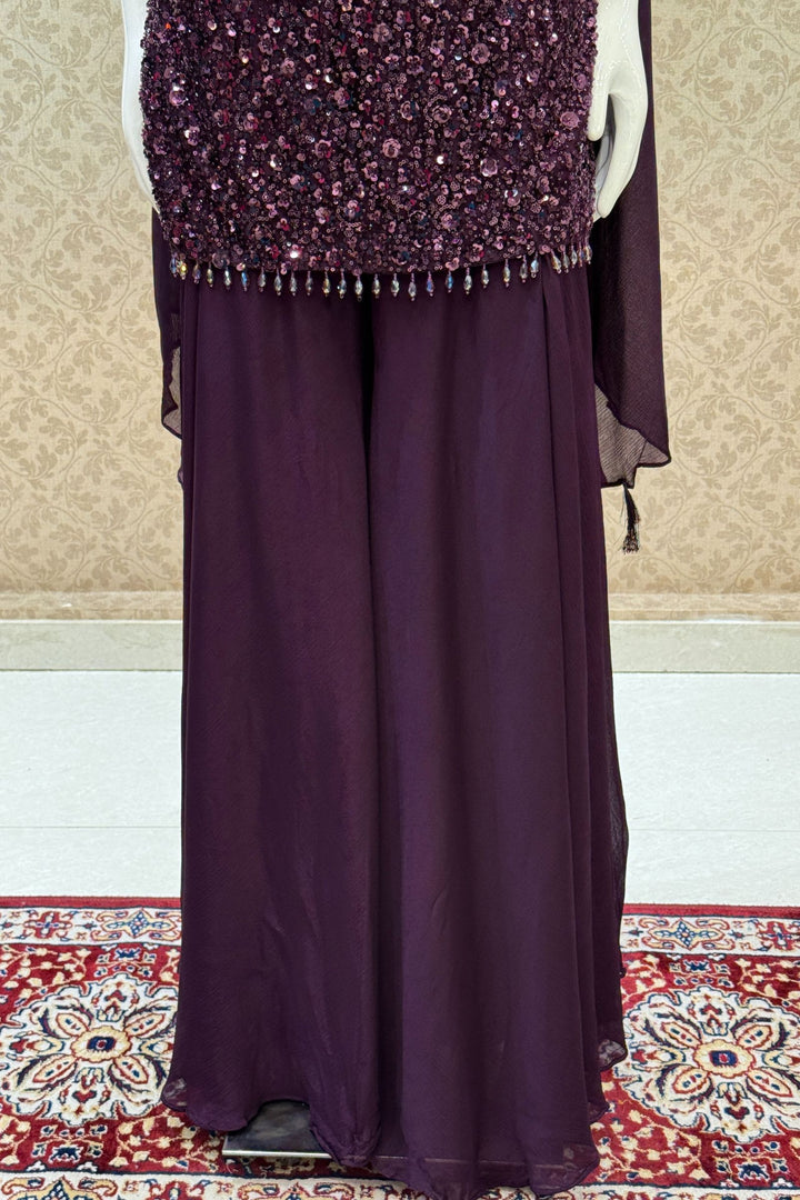 Wine Beads and Sequins work Palazzo Salwar Suit