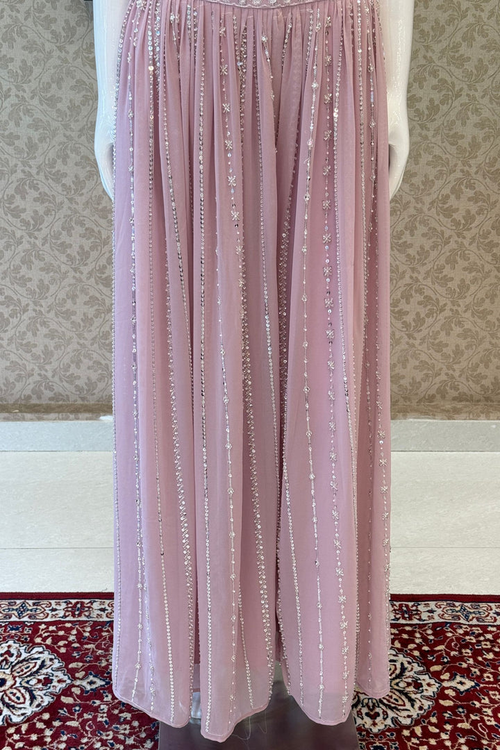 Light Pink Beads, Sequins and Thread work Halter Neck Palazzo Set