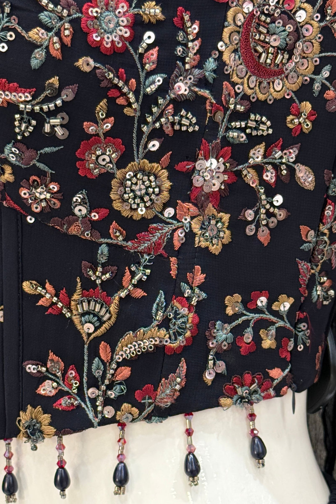 Navy Blue Beads, Sequins and Multicolor Embroidery work Palazzo Suit Set