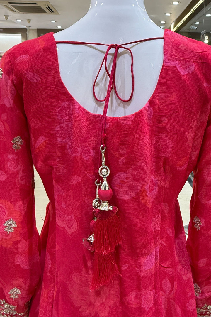 Rani Pink Sequins and Zari work with Digital Print Palazzo Salwar Suit
