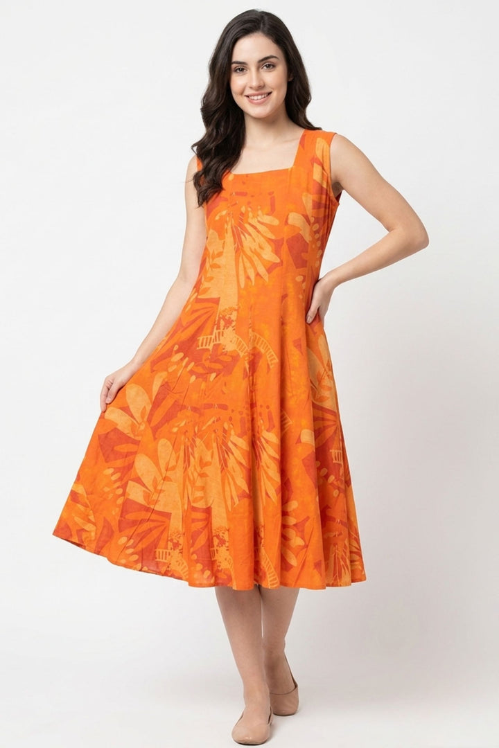 Orange with Digital Print Anarkali Styled Kurti