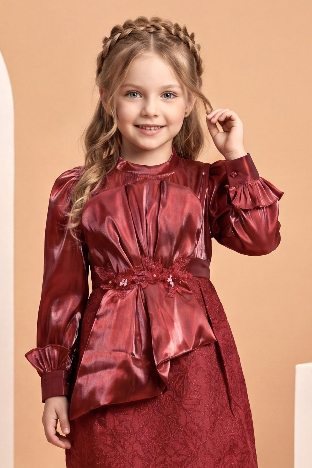 Maroon Partywear Short Frock for Girls