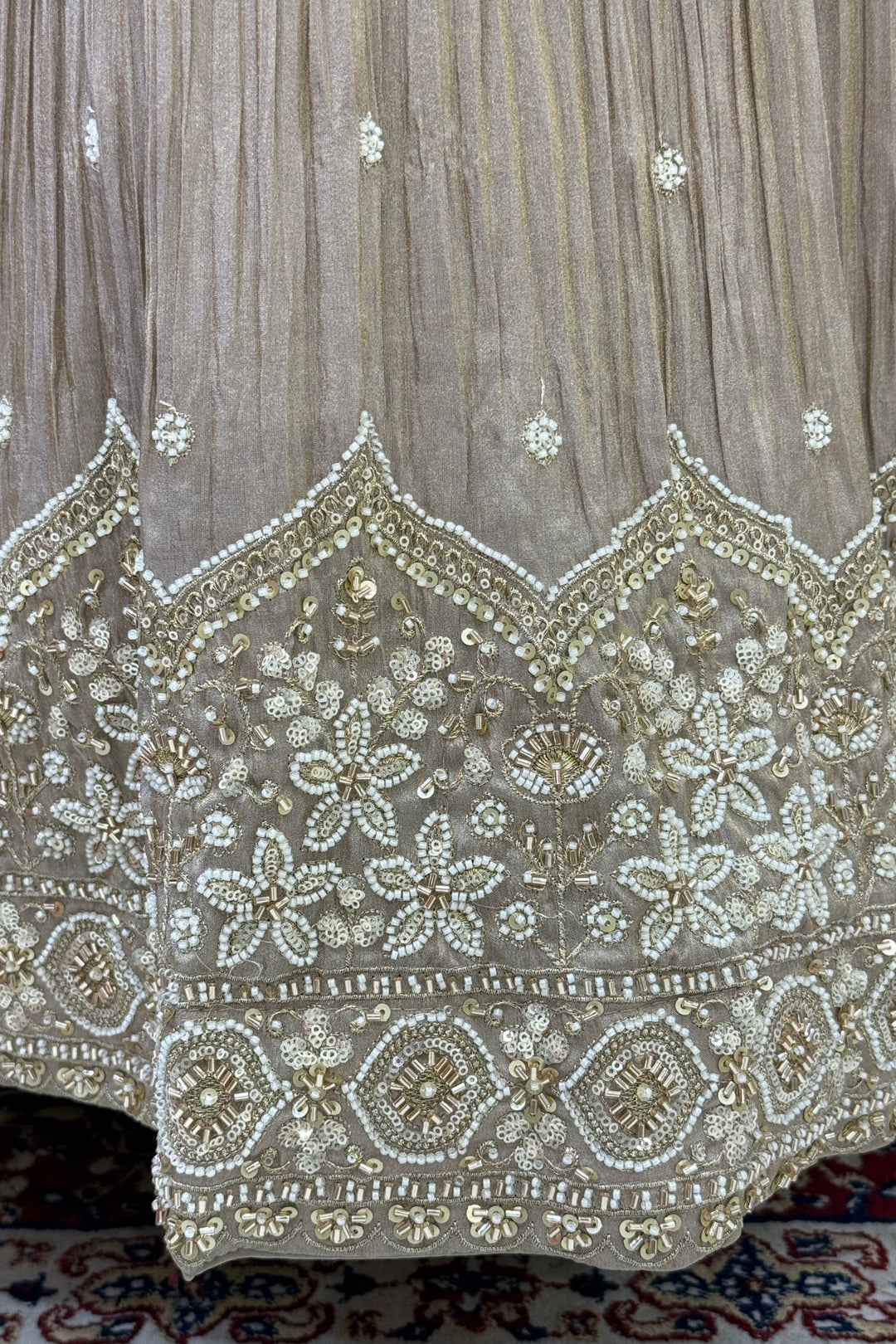 Chiku Beads, Zari and Sequins work Crop Top Lehenga