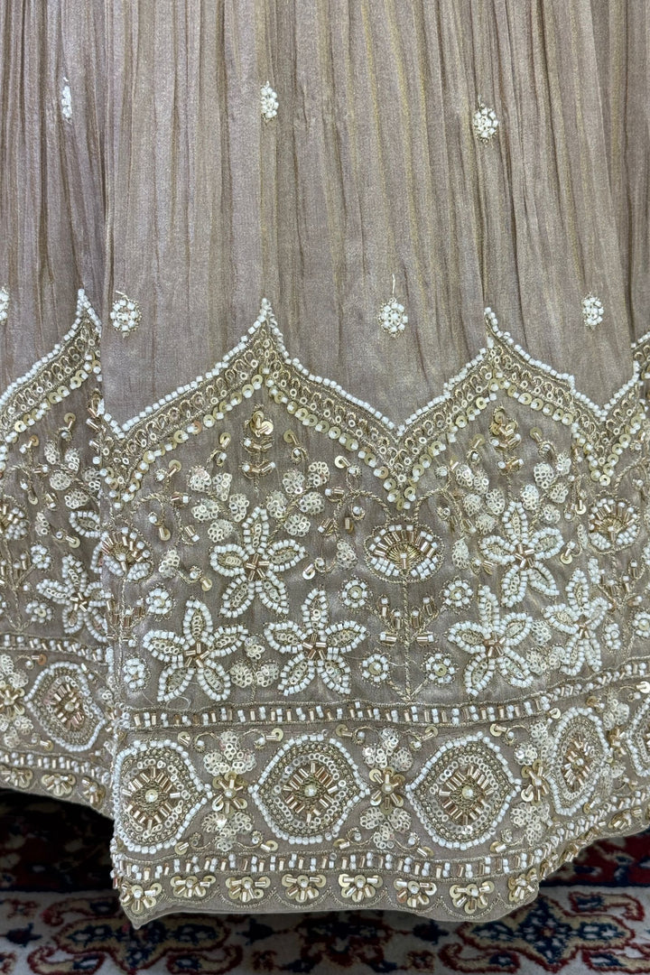 Chiku Beads, Zari and Sequins work Crop Top Lehenga