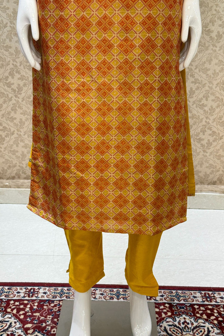 Yellow Beads, Stone, Mirror, Zardozi and Thread work with Digital Print Straight Cut Salwar Suit