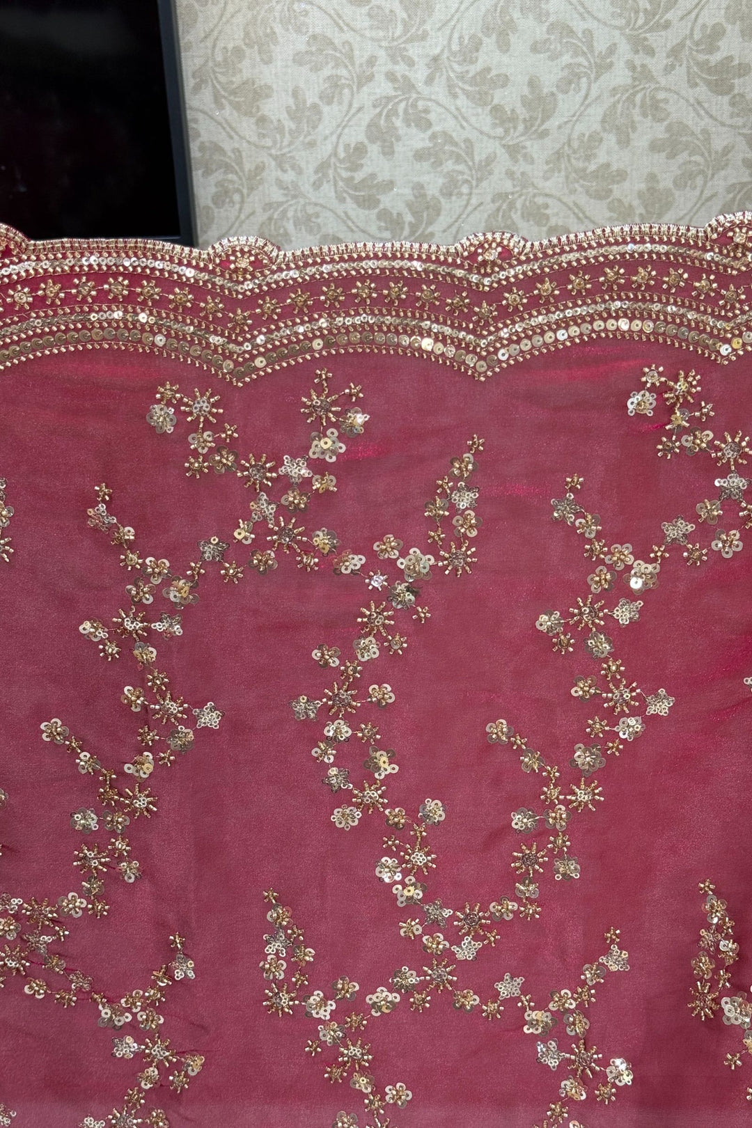 Magenta Beads, Zari and Sequins work Saree