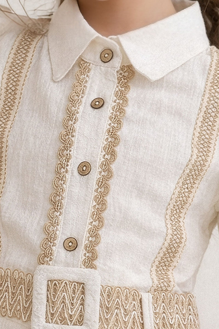 Cream Thread work Top and Shorts For Girls