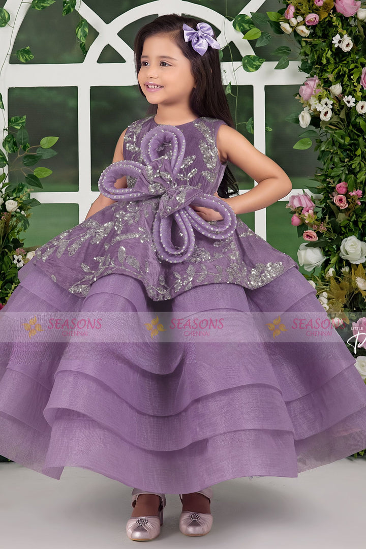 Purple Sequins work Long Party Gown for Girls