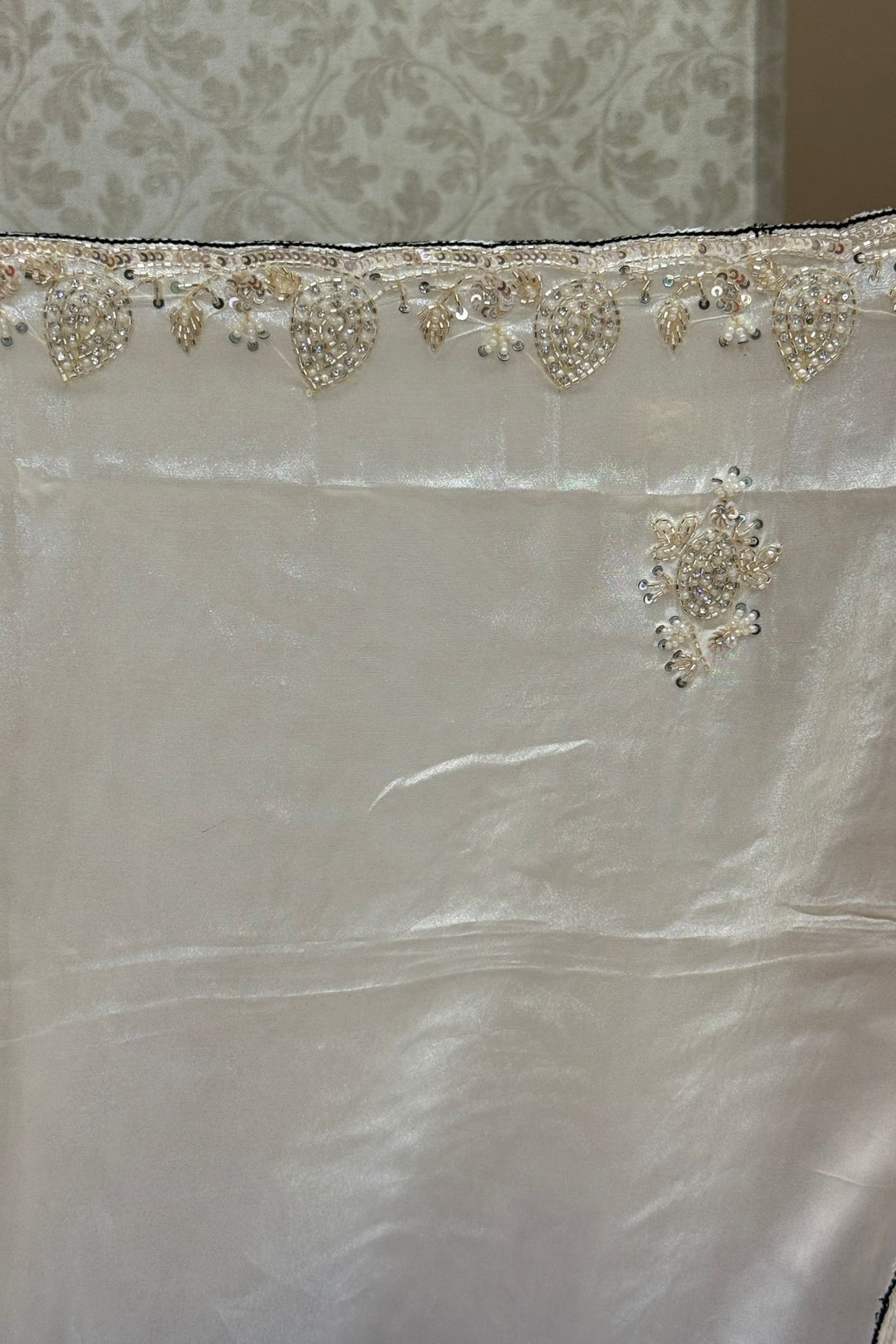 Elegant Black and Cream Saree with Stone, Beads and Sequins Detailing