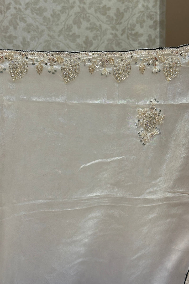 Elegant Black and Cream Saree with Stone, Beads and Sequins Detailing