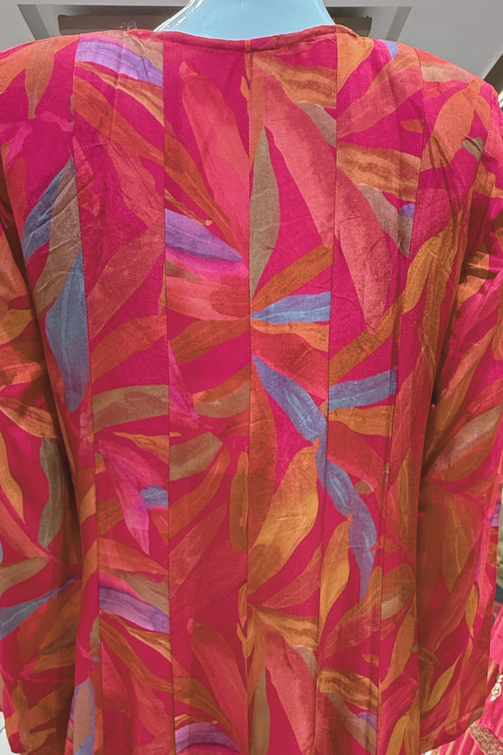 Rani Pink with Multicolor Digital Print Overcoat Styled Palazzo Suit Set